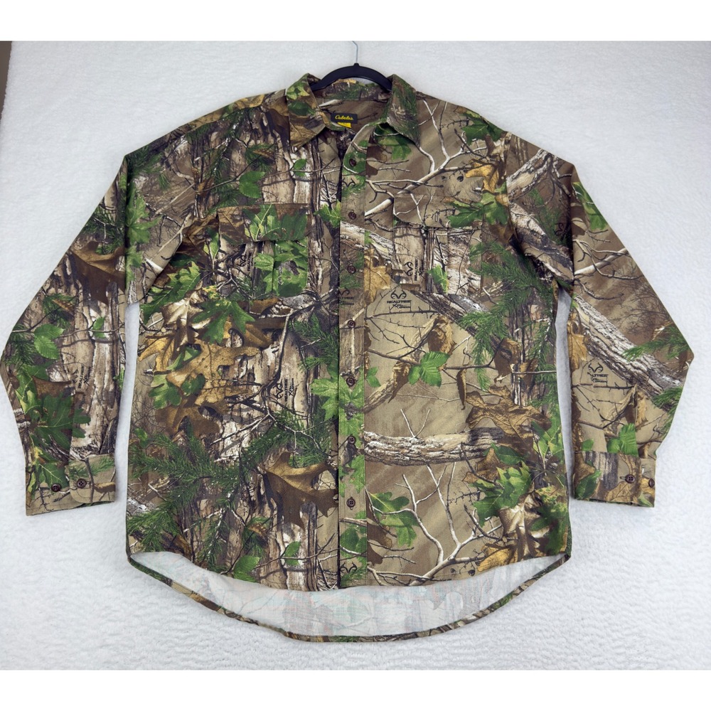 Cabela's Shirt Men's Large Tall Realtree Xtra Green Camo Long Sleeve Canvas